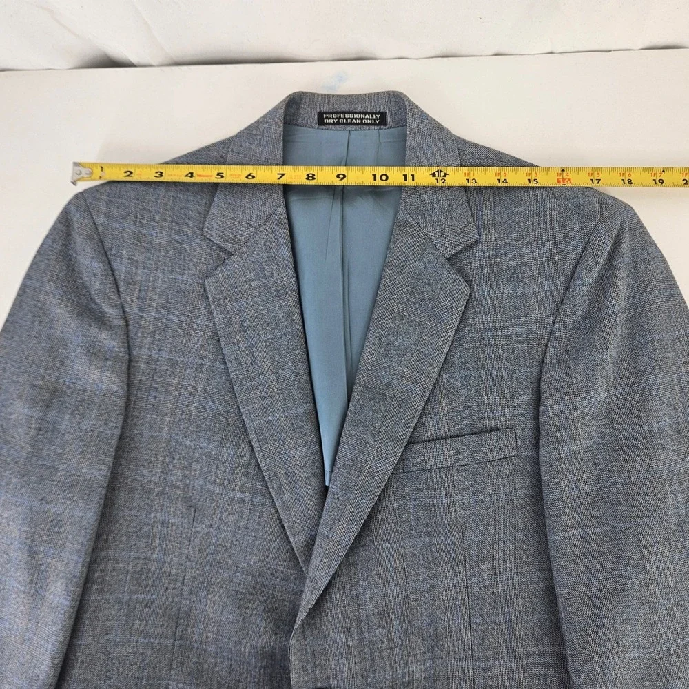 Vintage 80s Blue Grey Glen Plaid‎ 3pc Suit Single Breasted 2 Button Med ~40R-42R